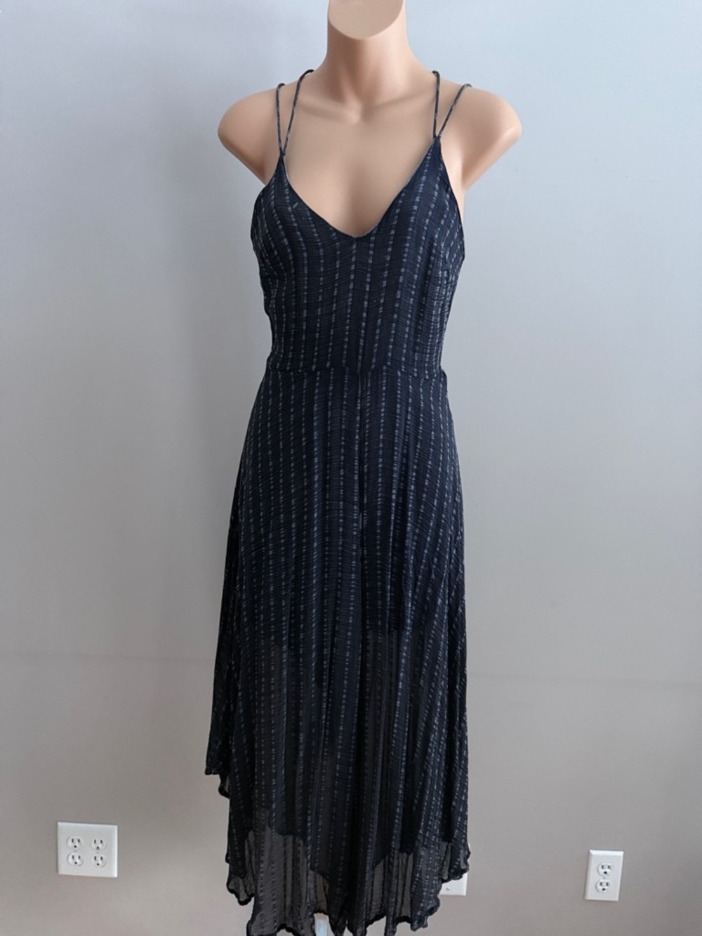 Navy Striped V-Neck Spaghetti Strap Bohemian Jumpsuit by Anthropologie size 0